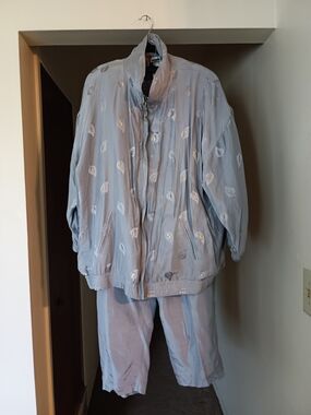 Vintage Gray Women's Silk Jogging Suit.